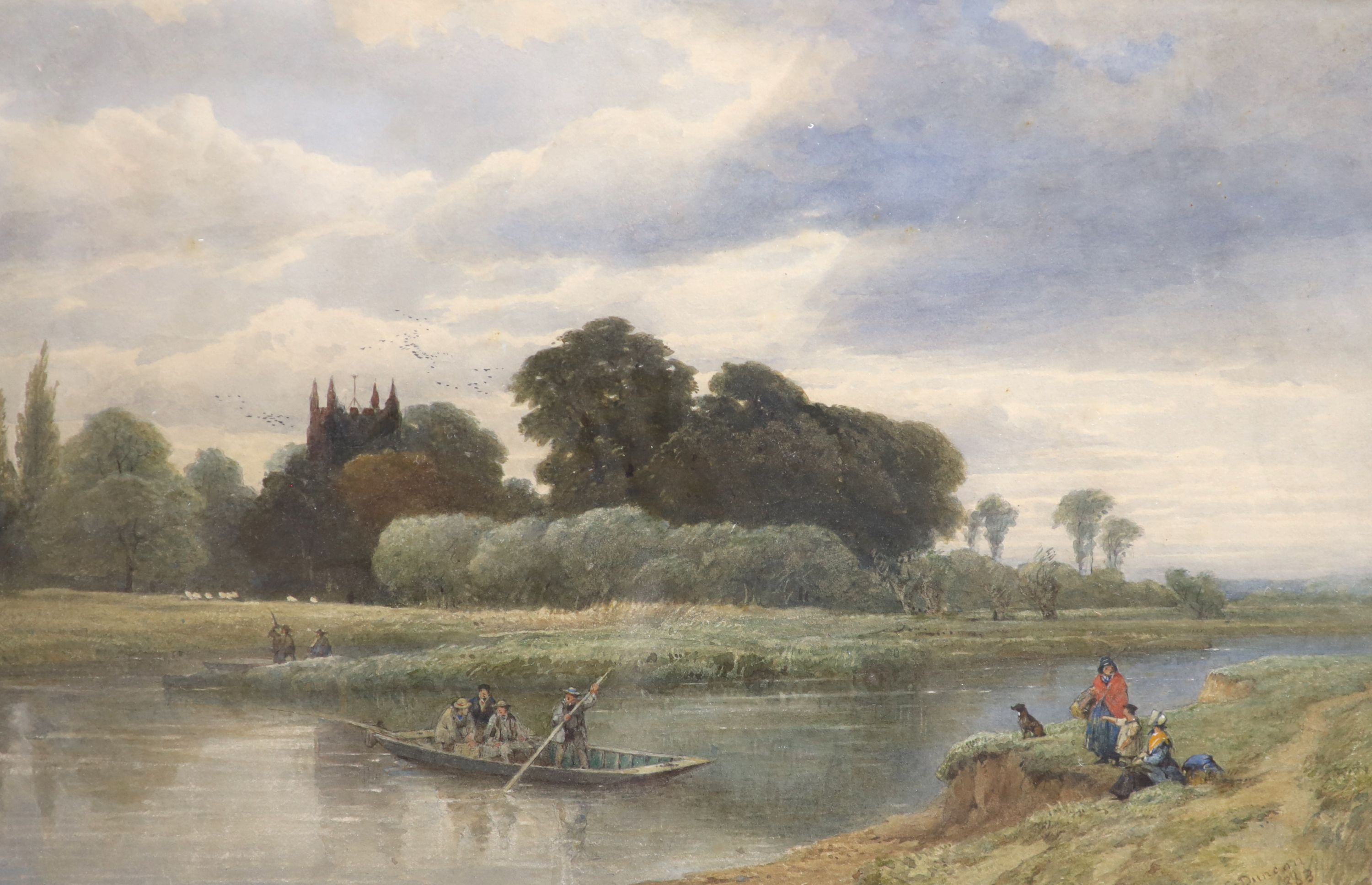 Edward Duncan, watercolour, 'A Thames Ferry', signed and dated 1863, 26 x 40cm